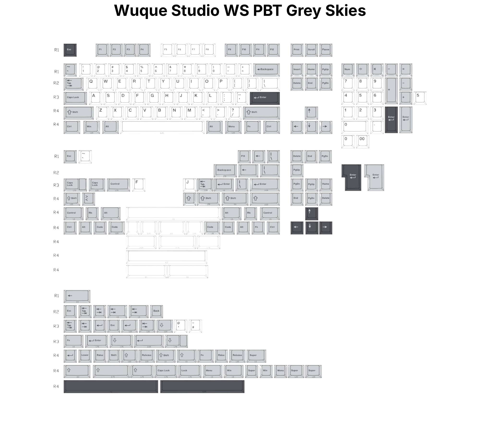 Wuque Studio WS PBT Gray Skies Keycap Kit · Milktooth